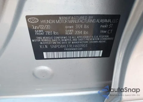 2020 Hyundai Elantra Sel from USA, damaged, VIN 5NPD84LF9LH601903
